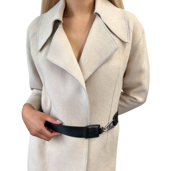 CHANEL Sport Vintage CC Mark Logo Open Front Jacket Belt Beige Black [106213] - Picture 1 of 13